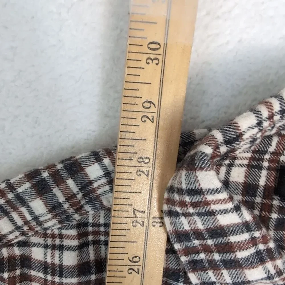J.Crew Mercantile‎ Brushed Flannel Shirt Men's Medium Plaid Brown Double Pocket